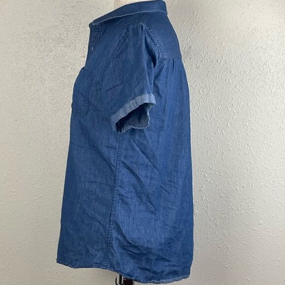 Pre-Owed Mr. Wonder Womens Denim Short Sleeve Button Up Top Size S - Picture 4 of 6
